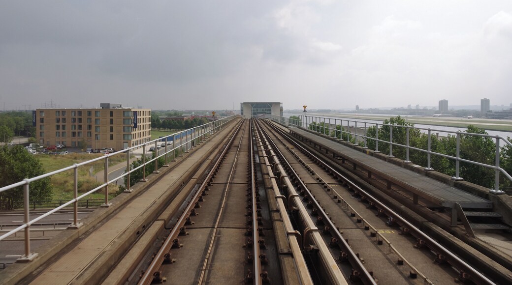 Looking east along the Docklands Light Railway between Prince Regent and Royal Albert.