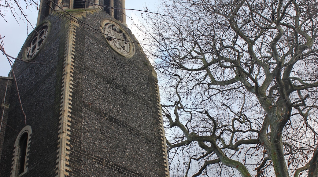 View from the ground of St Peters Church steeple in Bethnal Green, London