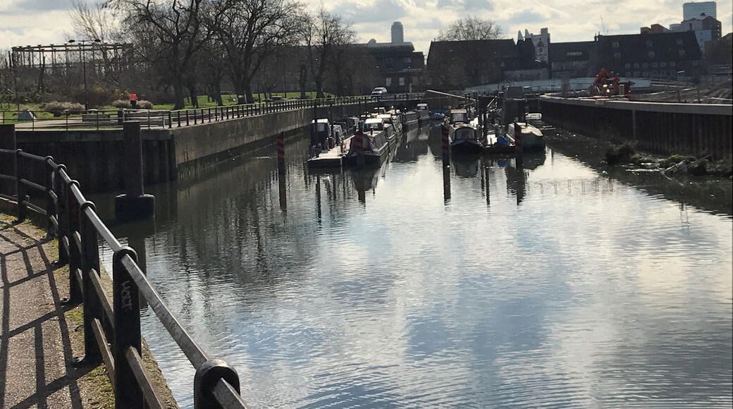 Canal moorings at Three Mills at the development off Sugar House Lane being regenerated by Vastint UK