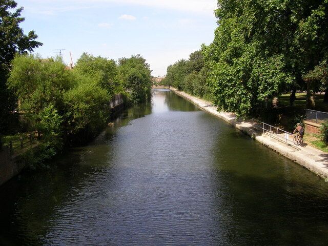 Regents Canal near Victoria Park, Bow Regent's Canal, looking north-west from the Bonner Hall Bridge.