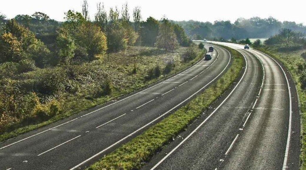 Lieutenant Ellis Way, Bury Green. Looking south from the bridge where Barrow Lane passes over Lieutenant Ellis Way (the B198), Bury Green, Hertfordshire, towards Broom Hills.
