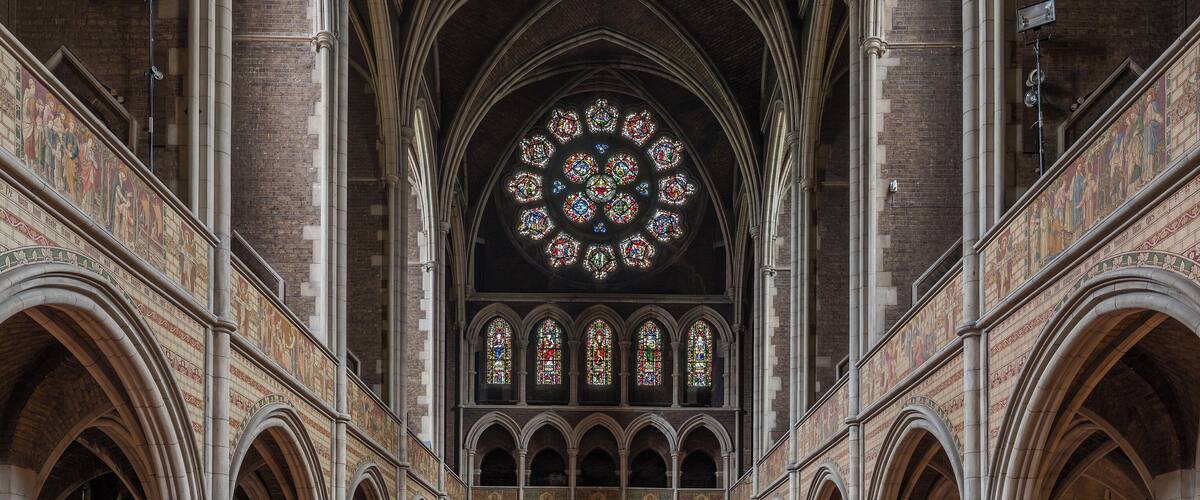Looking west from the front of the nave of St Augustine's Church in Kilburn, a northern suburb of London, England.