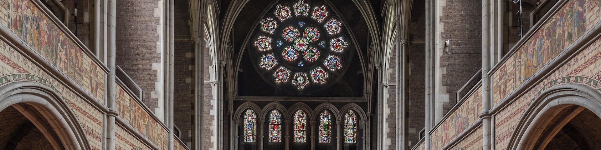 Looking west from the front of the nave of St Augustine's Church in Kilburn, a northern suburb of London, England.