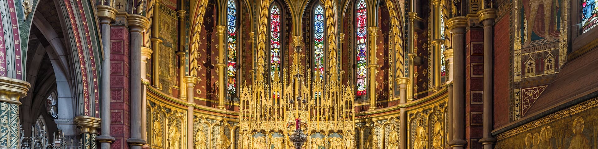 Looking east towards the chapel of St Augustine's Church in Kilburn, a northern suburb of London, England.