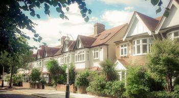 A row of typical British suburban houses in West London