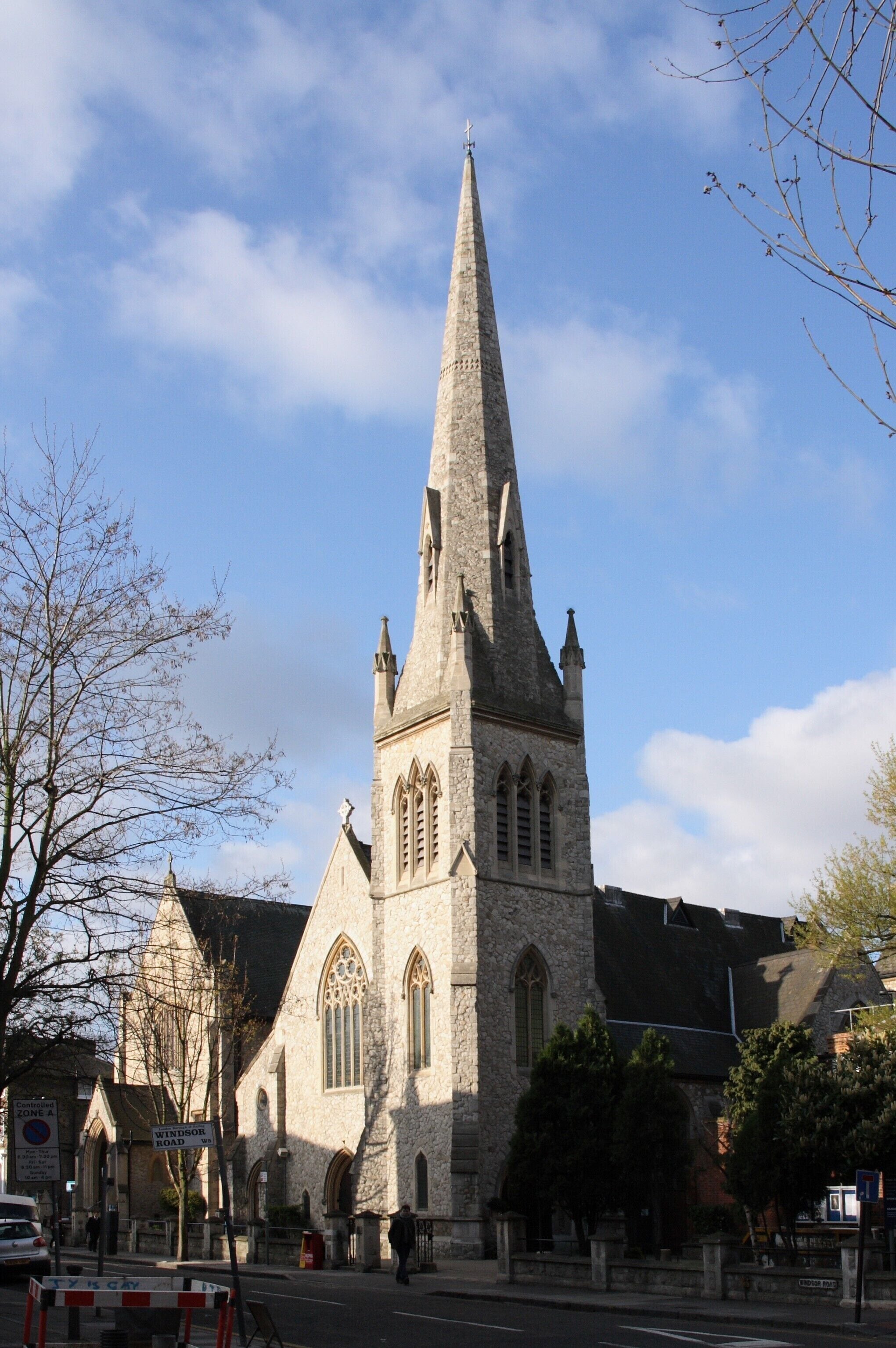Roman Catholic church of Our Lady Mother of the Church, Windsor Road, Ealing, London W5, seen from the northeast. Completed in 1869 as a Methodist church. In 1986 it became a Roman Catholic Church for west London's Polish community.