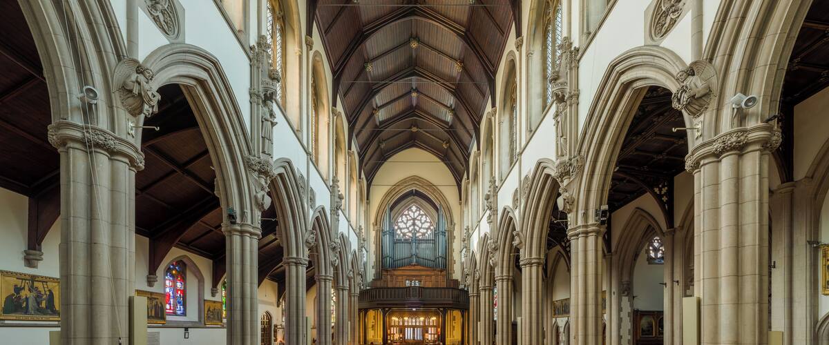 The interior of Sacred Heart RC Church, Wimbledon, London.