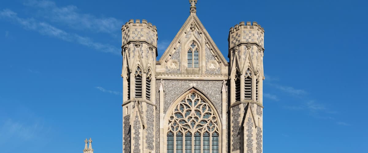 The exterior of Sacred Heart RC Church, Wimbledon, London.