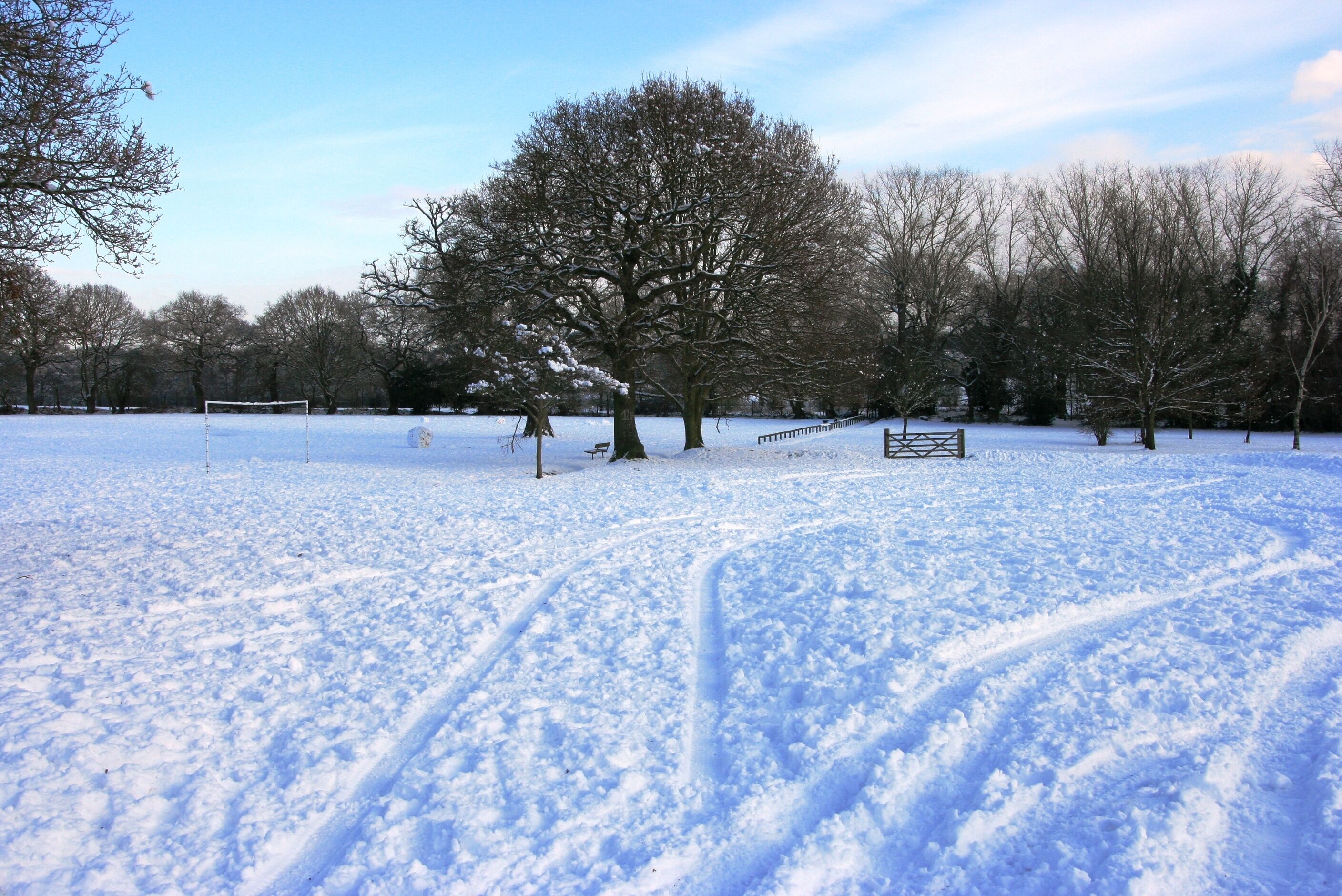 Brookwood rec Snow covered car park, Brookwood recreation ground, Sheet's Heath.