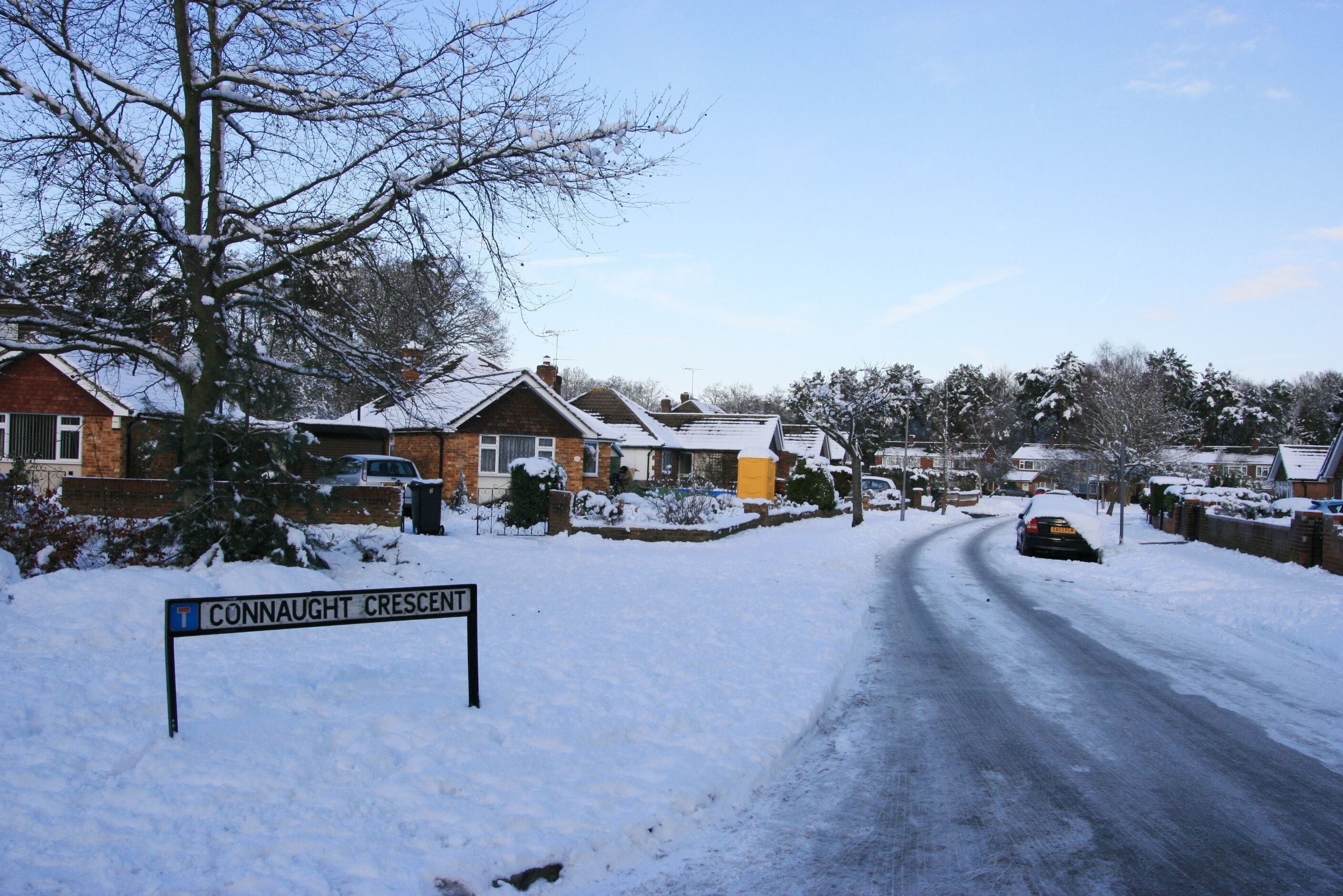 Connaught Crescent, Brookwood Connaught Crescent, a close of 1960's built bungalows and semis.