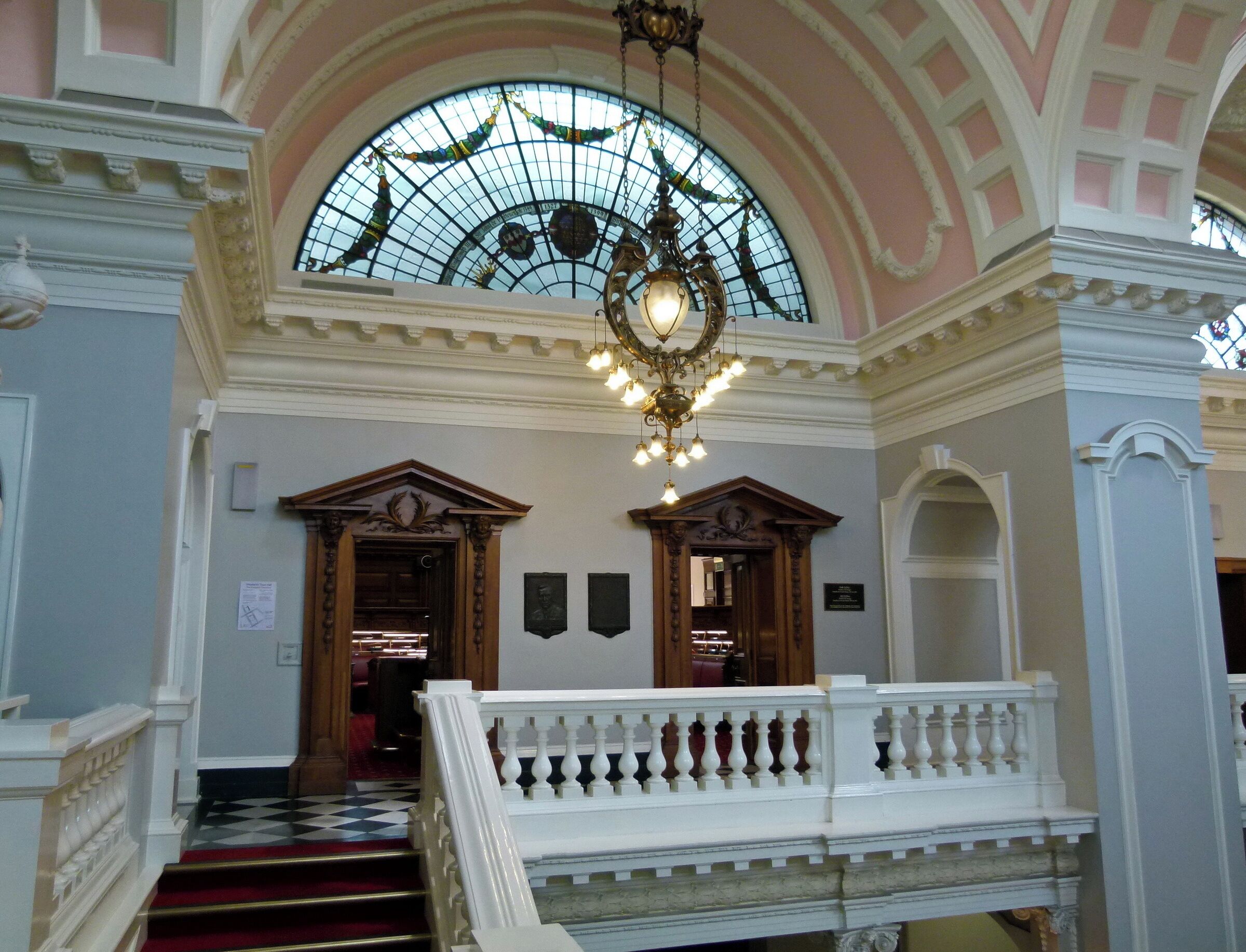 Detail of the landing in Woolwich Town Hall, the main seat of Greenwich Council, Woolwich, South East London.