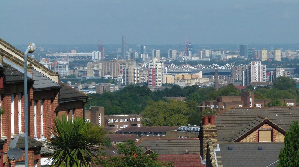 View of East London (Stratford, Excel) from Brent Road, Shooters Hill, South East London.