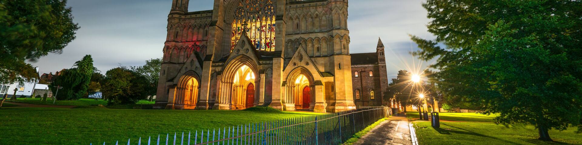 Cathedral and Abbey Church of Saint Alban at night in St.Albans, UK
