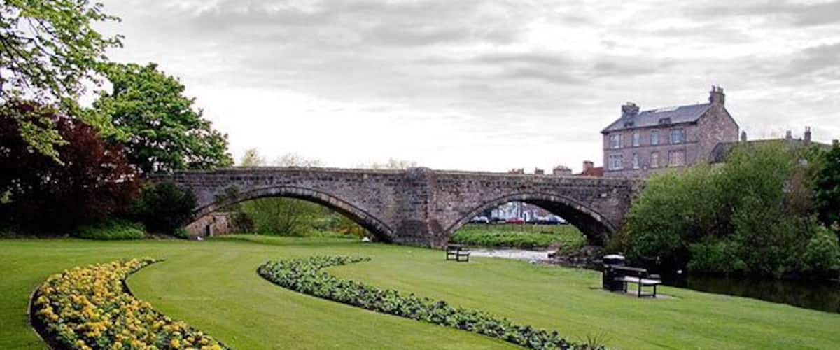 Esk Bridge. This is Musselburgh's old bridge over the Esk, rebuilt in the 16th century on the site of a Roman bridge. It is now a footbridge.