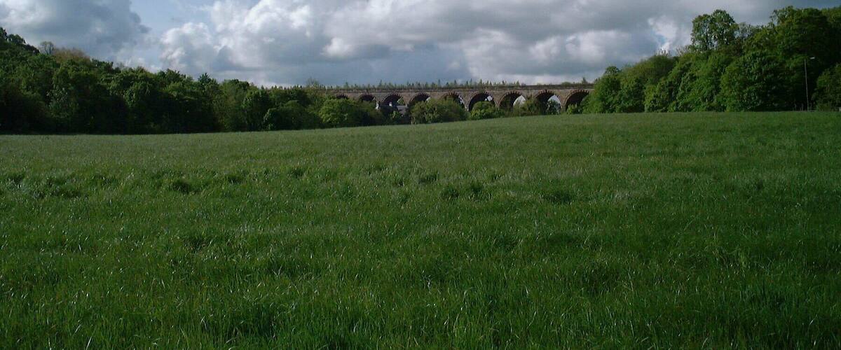 Lothianbridge Viaduct on the Waverley Route south of Edinburgh. This currently dismantled railway line ran between Carlisle and Edinburgh, there are plans to reinstate a section near Edinburgh, and the viaduct is one of the main engineering structures of that line.