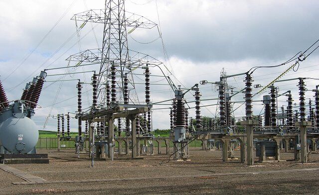 Substation, Smeaton. Part of a large complex of electrical installations, part of the grid used to (usually) export electricity to England.