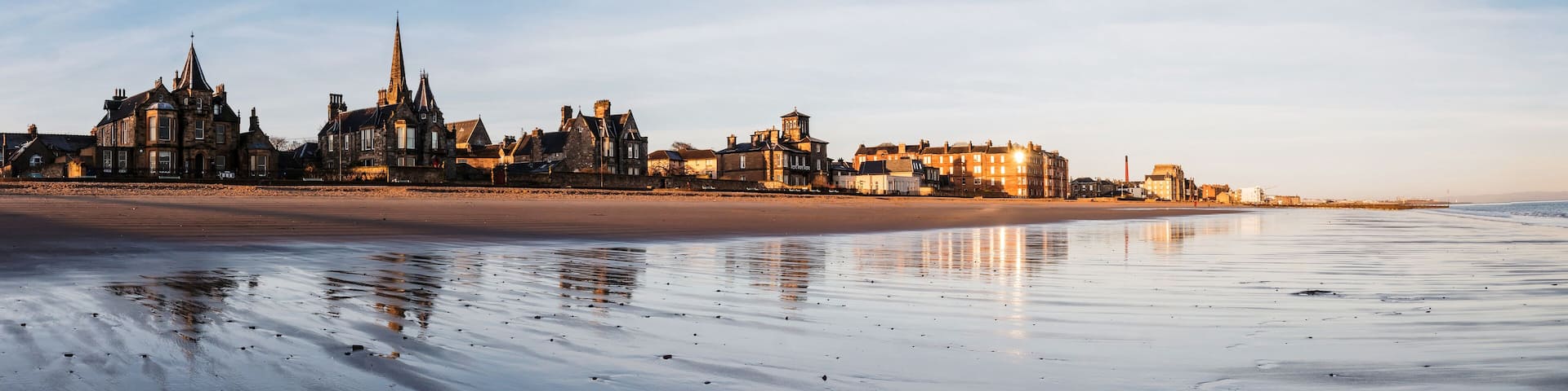 Panoramic view of Edinburgh's Portobello beach and esplanade at sunrise. Scotland, UK; Shutterstock ID 494685067