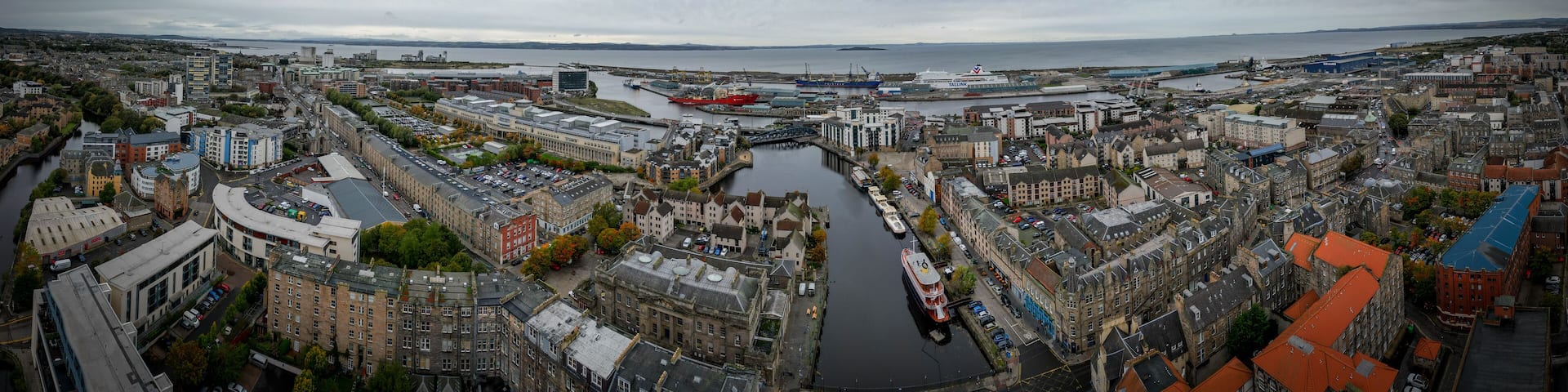 Panoramic view over Leith in Edinburgh from above - travel photography