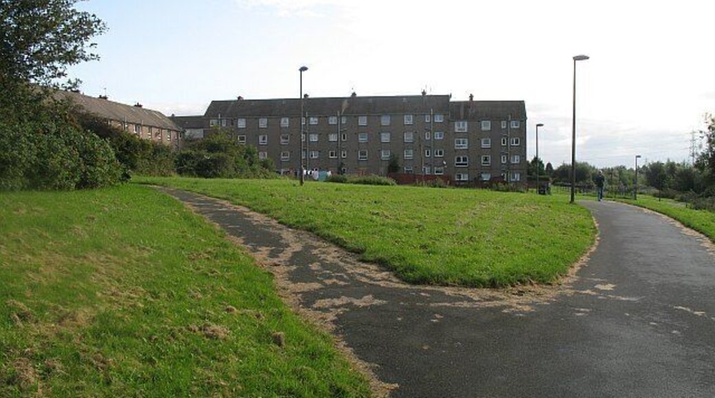 Flats, Magdalene Gardens Blocks of flats seen from a cycle path.