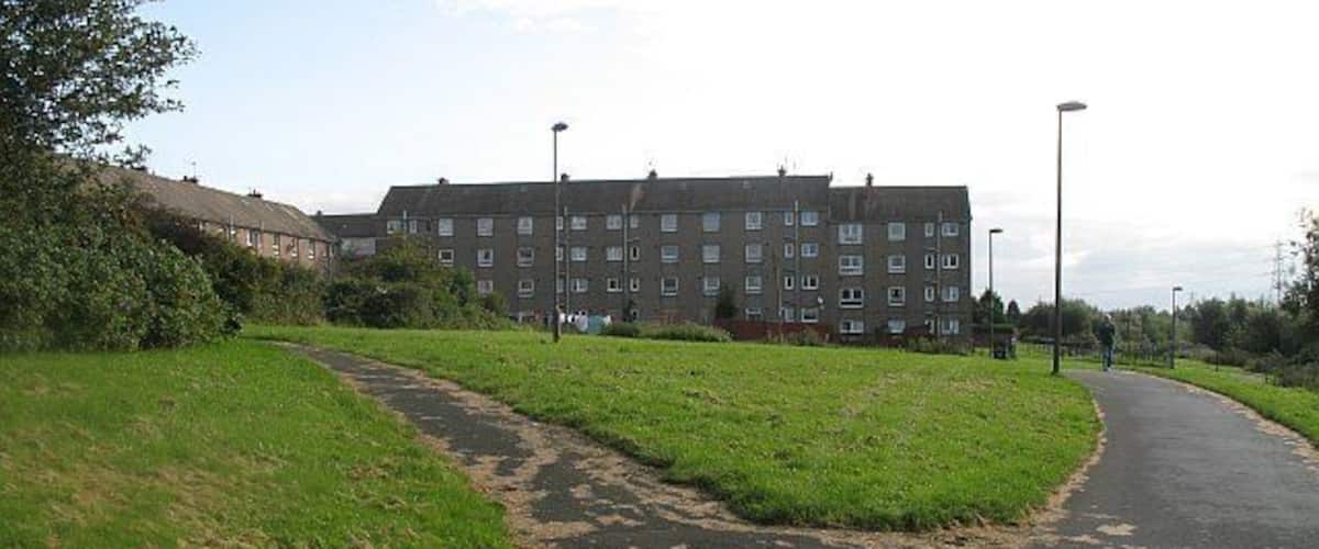 Flats, Magdalene Gardens Blocks of flats seen from a cycle path.
