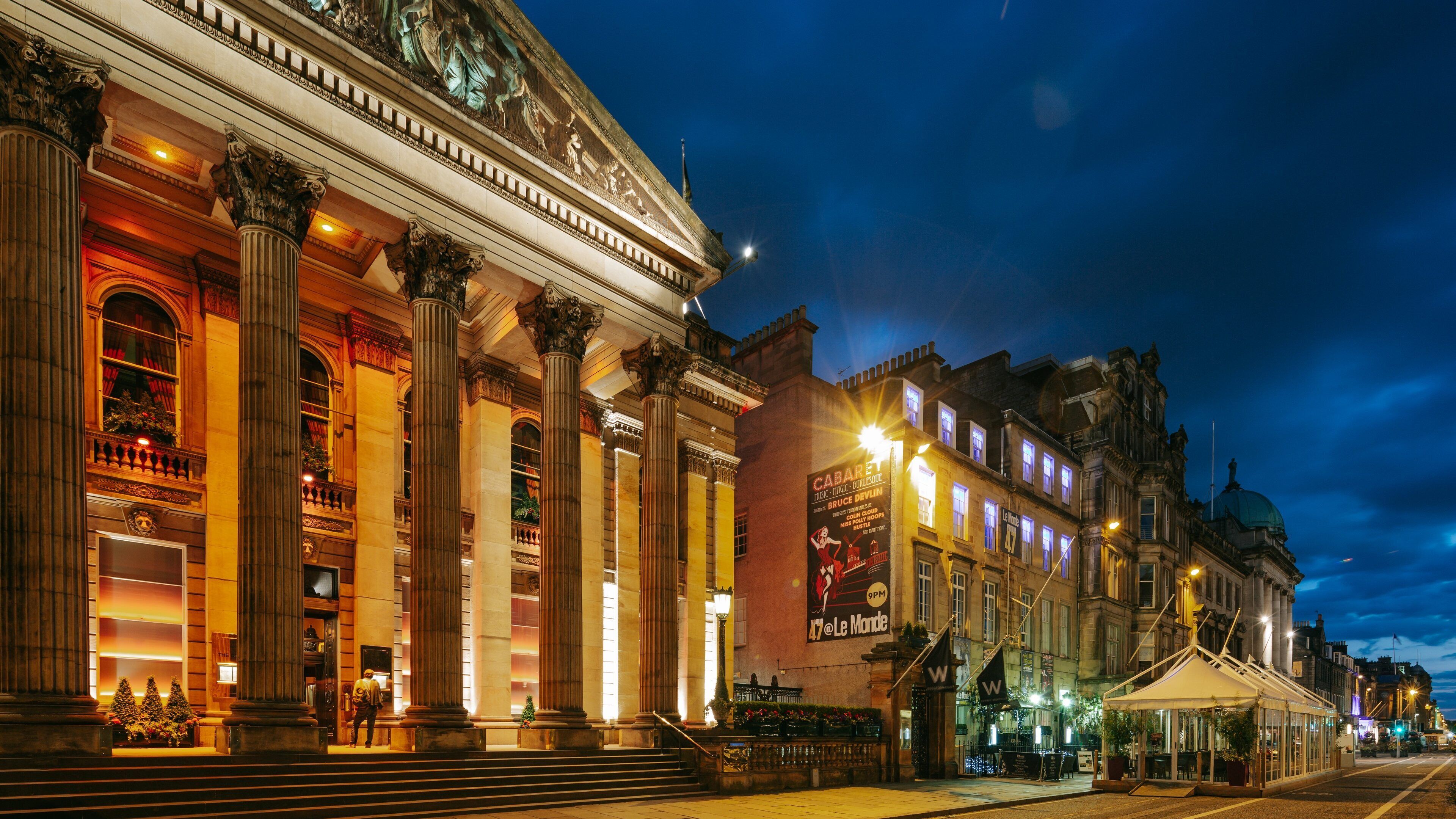 New Town featuring heritage architecture and night scenes