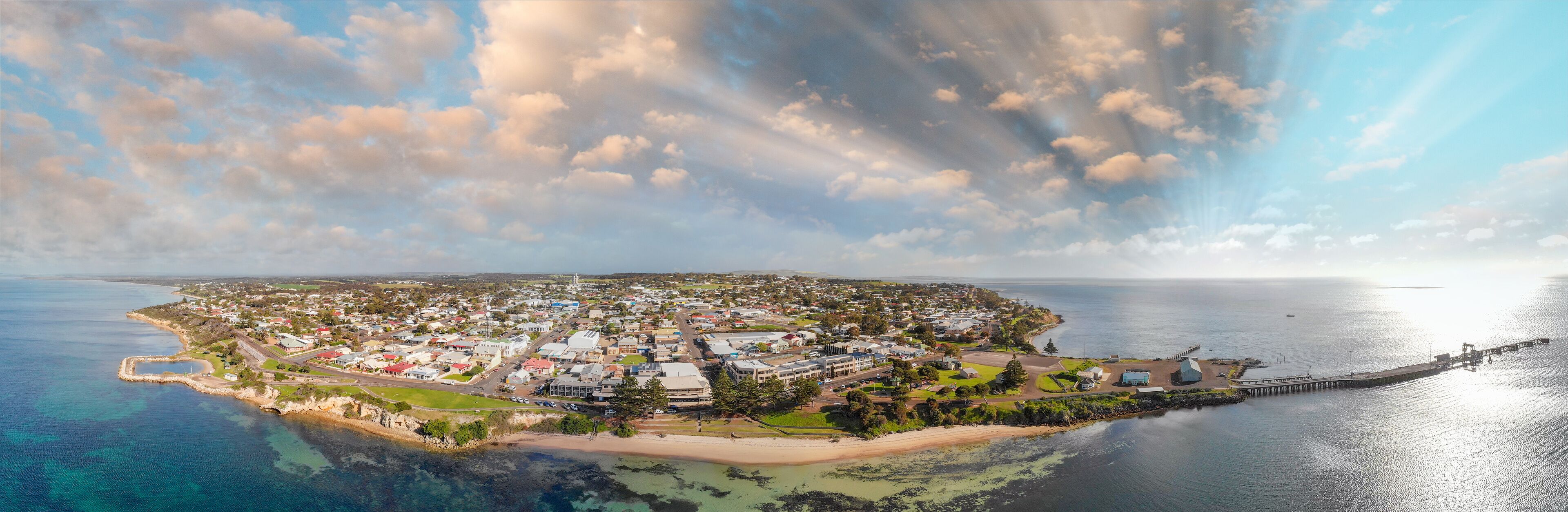 Kingscote cityscape and coastline aerial view, Kangaroo Island, South Australia