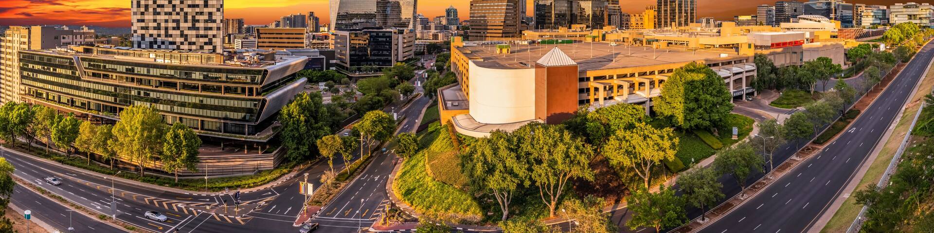 Sandton city at dusk sunset twilight colourful sky