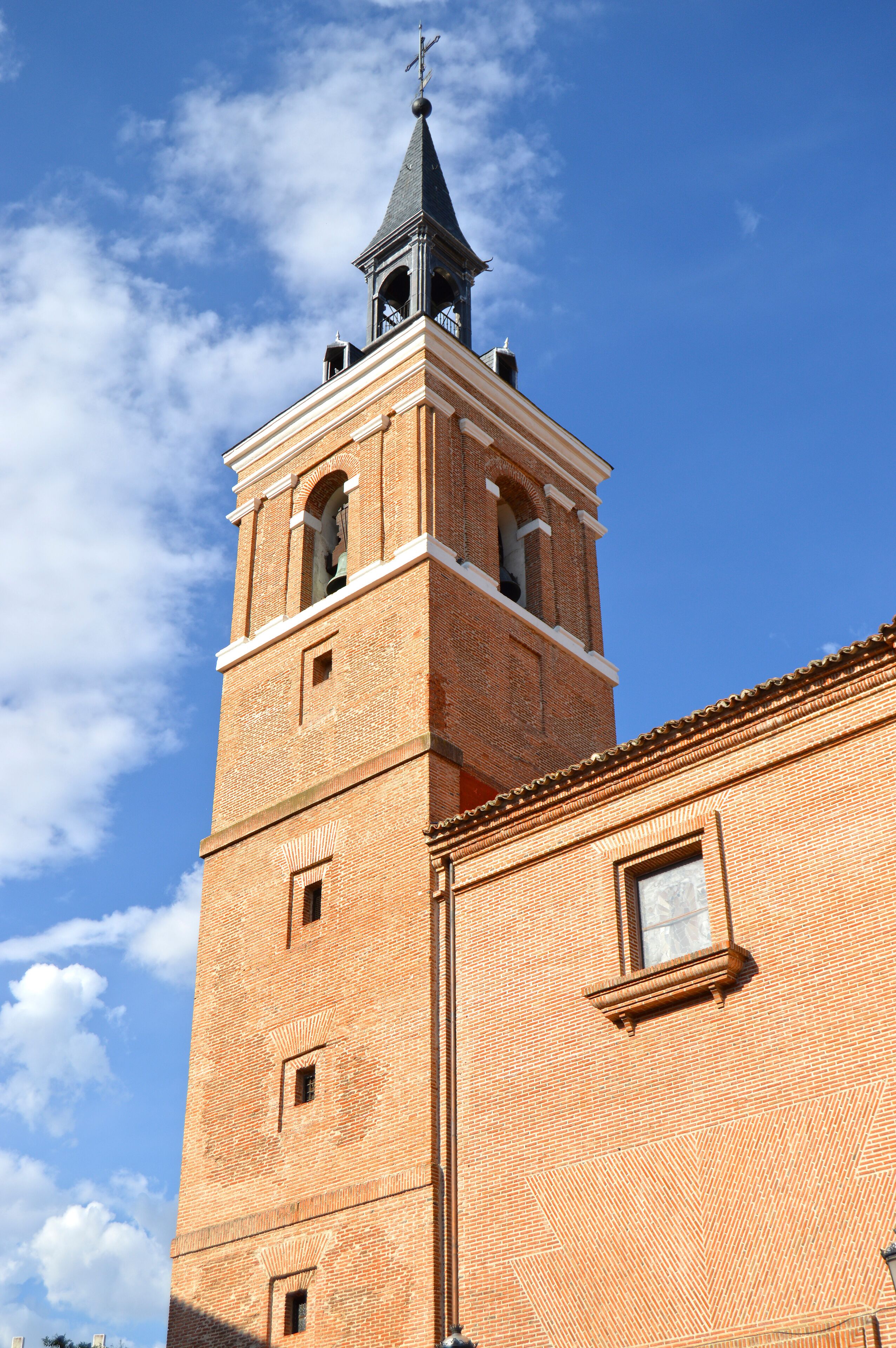 Bell tower of San Salvador church in Leganes, Community of Madrid, Spain. Church of St Savior