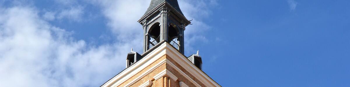 Bell tower of San Salvador church in Leganes, Community of Madrid, Spain. Church of St Savior