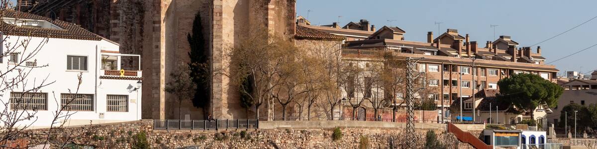 Romanic church Santa Maria de Caldes de Montbui. Medieval roman village in Catalonia, Spain.