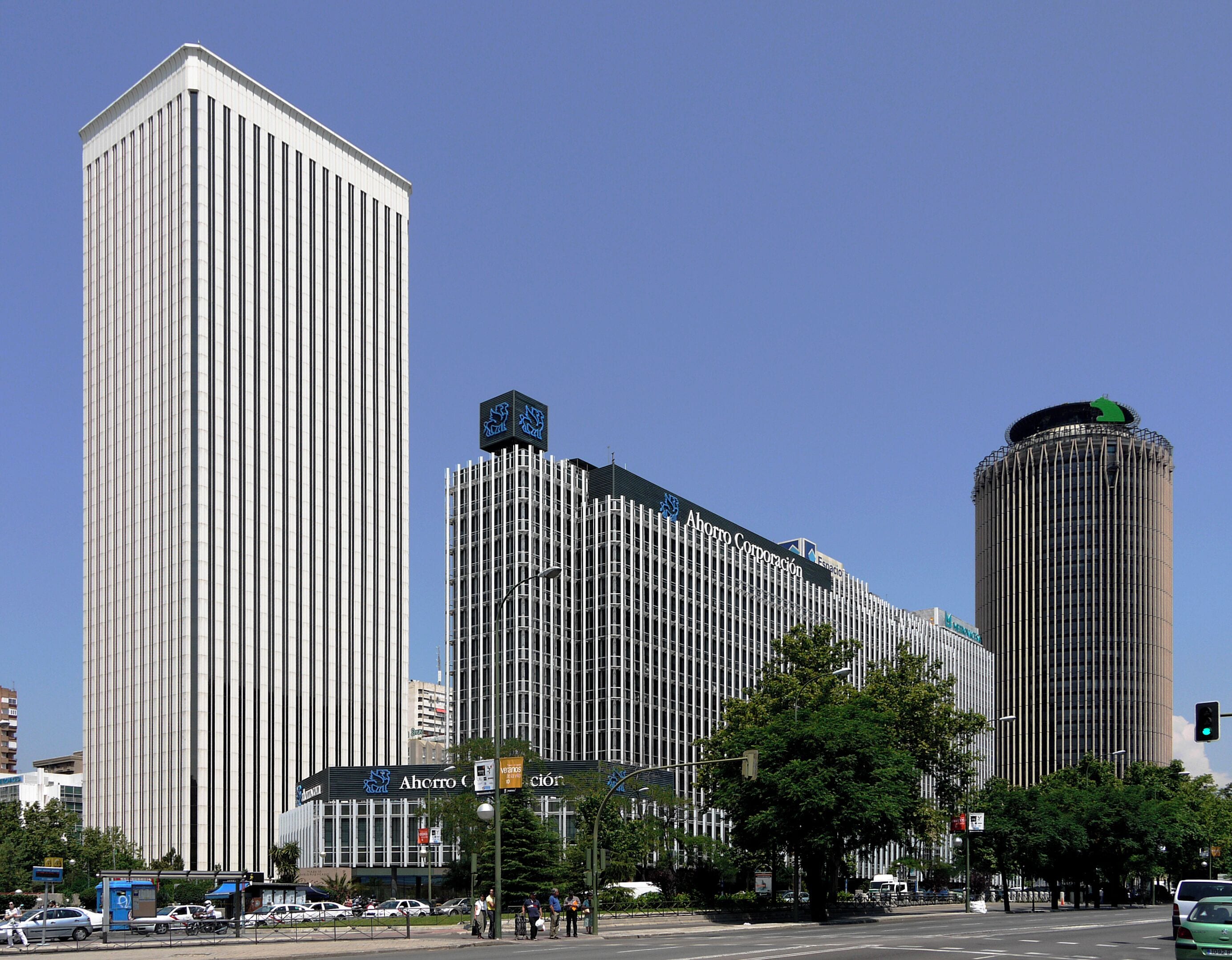 A view of AZCA (a business park) from Paseo de la Castellana (avenue) in Madrid (Spain).
