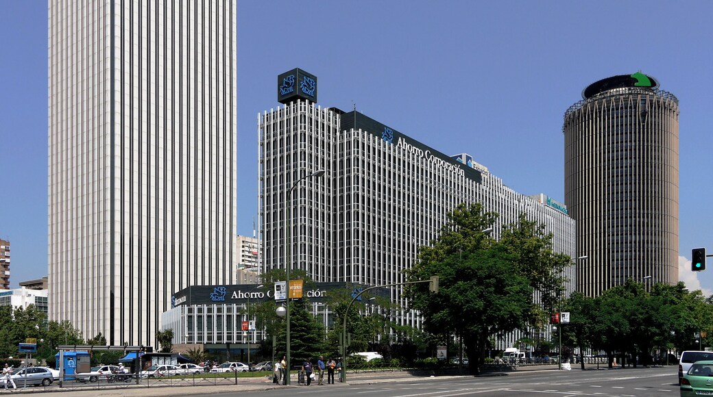 A view of AZCA (a business park) from Paseo de la Castellana (avenue) in Madrid (Spain).