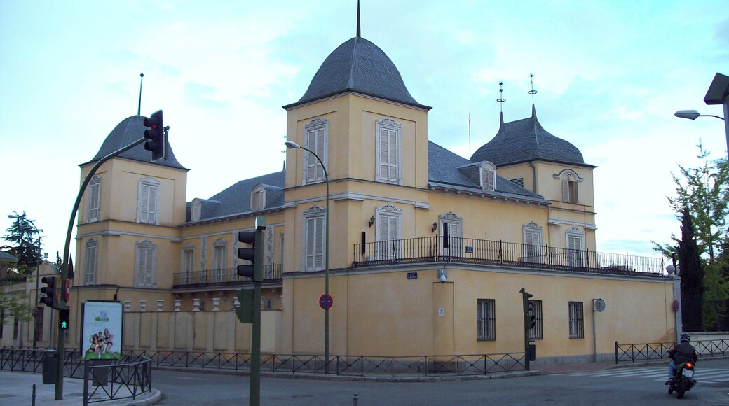 Façade of Gilhou Palace, at 2 Calle de Platerías (street) in Chamartín district in Madrid (Spain). It was built in the middle of the 19th century for French financier and industrialist Louis Guilhou Rives. Nowadays it belongs to O.N.C.E..