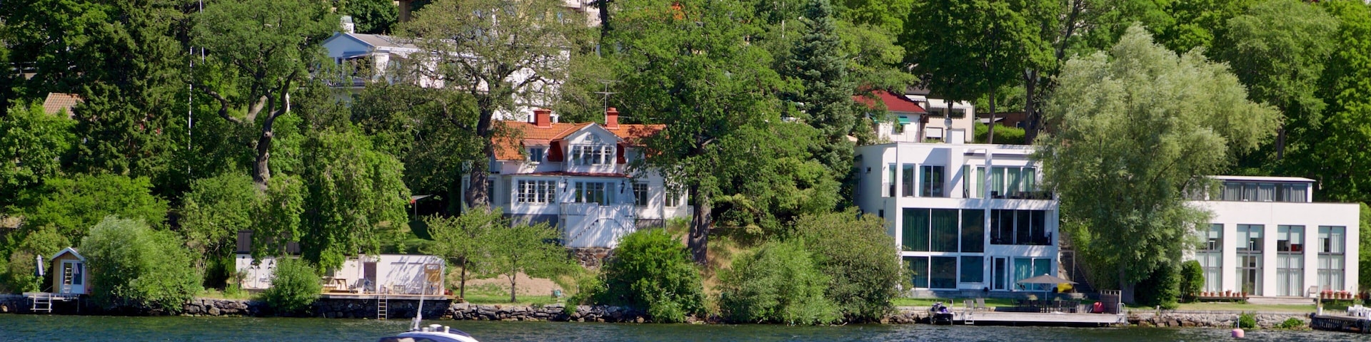 Drottningholm showing boating, a lake or waterhole and a small town or village