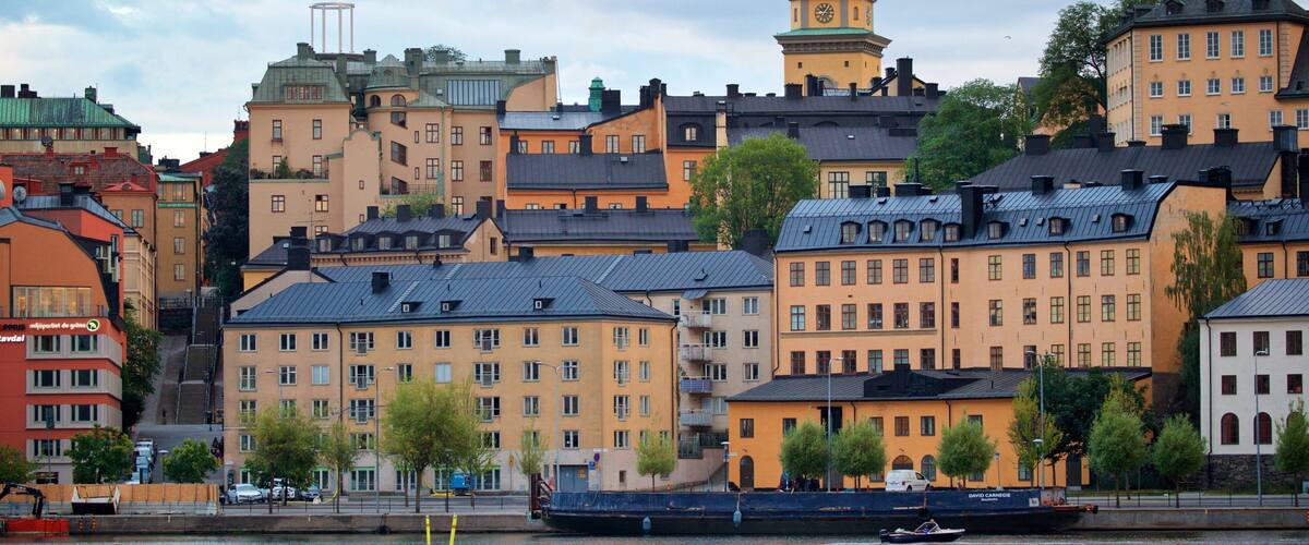 Sodermalm showing a city and a river or creek