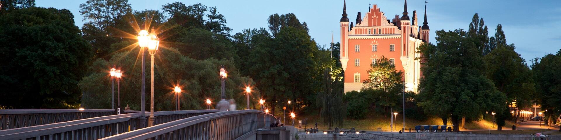 Sodermalm featuring a bridge, a river or creek and heritage architecture