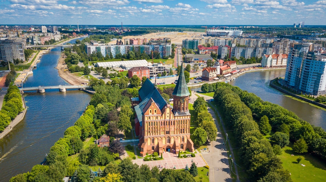 Aerial cityscape of Kant Island in Kaliningrad, Russia