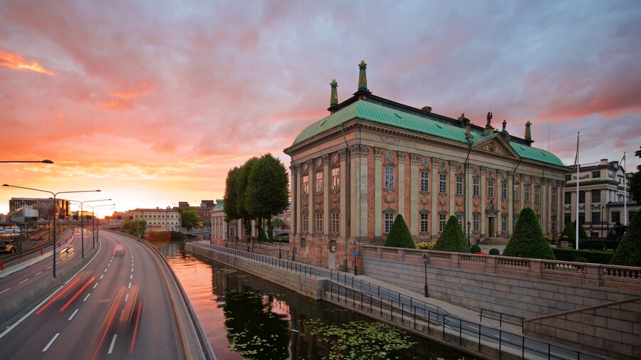 Riddarholmen featuring a city, heritage architecture and a sunset
