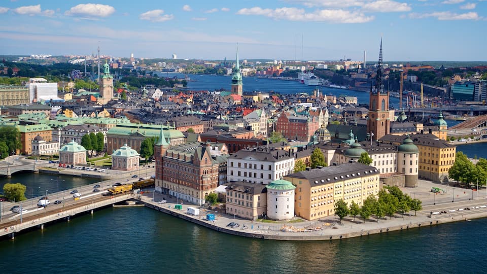 Riddarholmen which includes a bay or harbor, a city and landscape views
