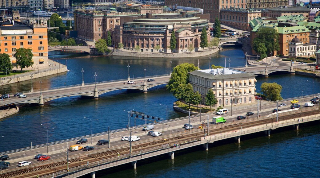 Norrmalm which includes a bridge, landscape views and a city