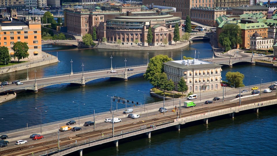 Norrmalm which includes a bridge, landscape views and a city