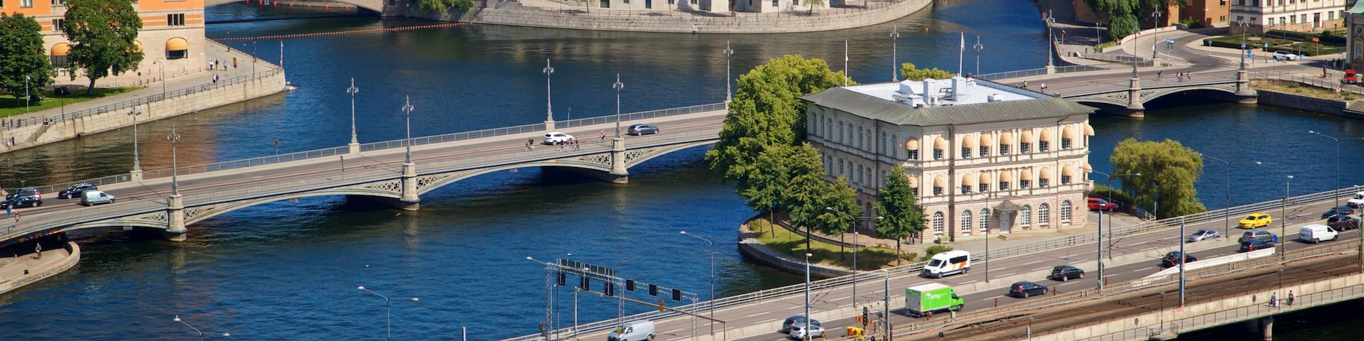 Norrmalm which includes a bridge, landscape views and a city