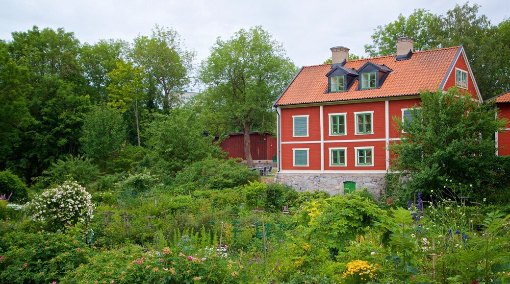 Langholmen showing a garden, wildflowers and a house
