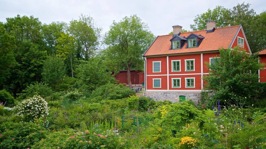 Langholmen showing a garden, wildflowers and a house