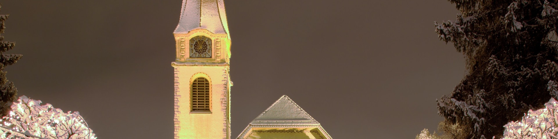 Street and Church in Wallisellen, Illuminated for the Christmas