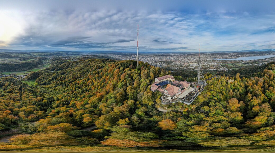 Drone view from mount Uetliberg to Zurich in Switzerland