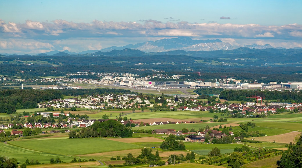 The town of Kloten and Zurich aeroport in Switzerland -panoramic view from Regensberg