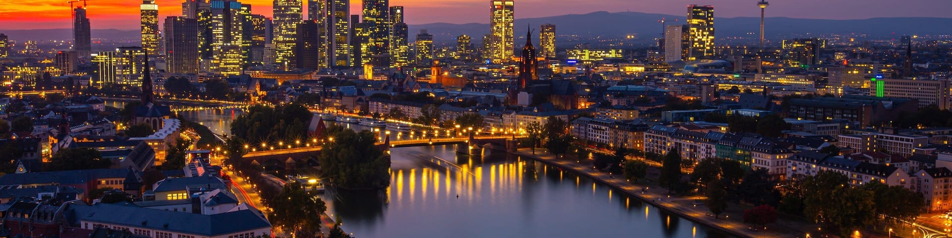 Frankfurt showing a river or creek, a city and night scenes