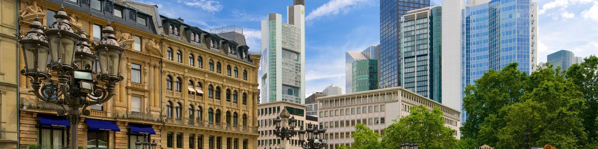 Frankfurt which includes a city, a skyscraper and a square or plaza