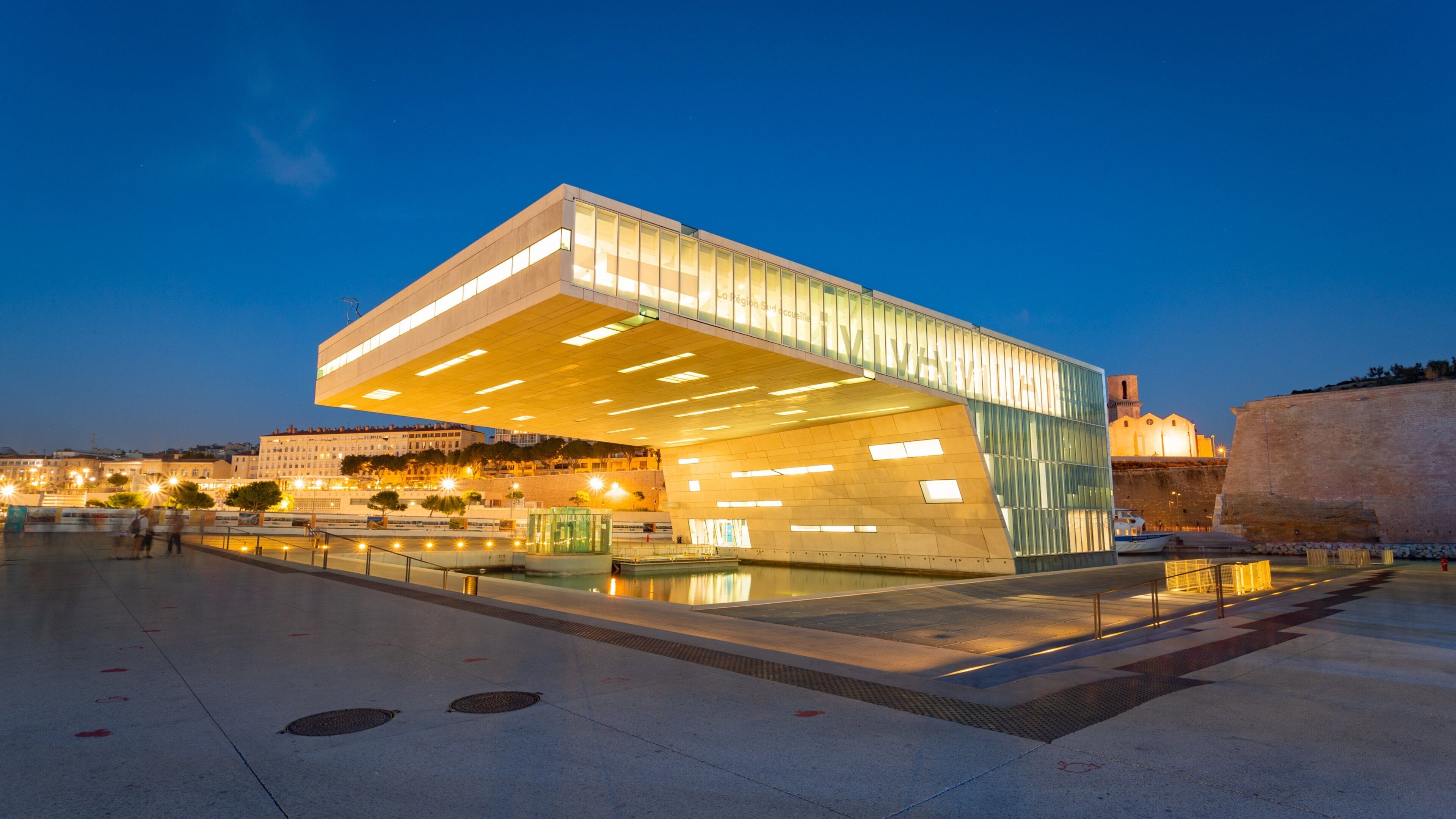 Marseille featuring night scenes and modern architecture